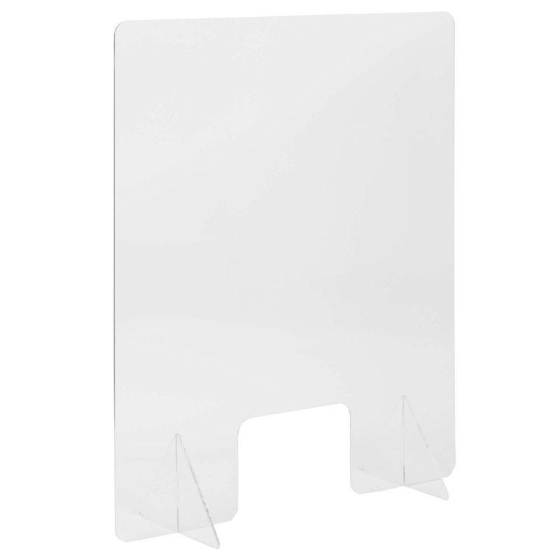 Clear Acrylic Floor Standing Sneeze Guard with Pass-Through Window