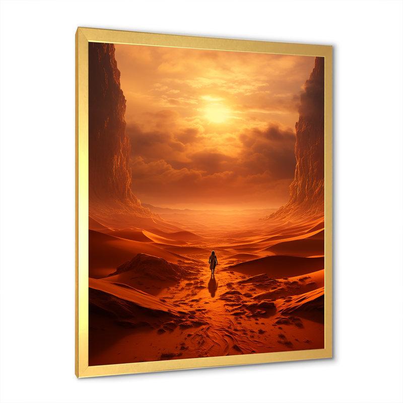 «Solitiude Desert Sunset», reproduction sur toile, Cadre doré simple, H 40 po x l 30 po x P 1,5 po