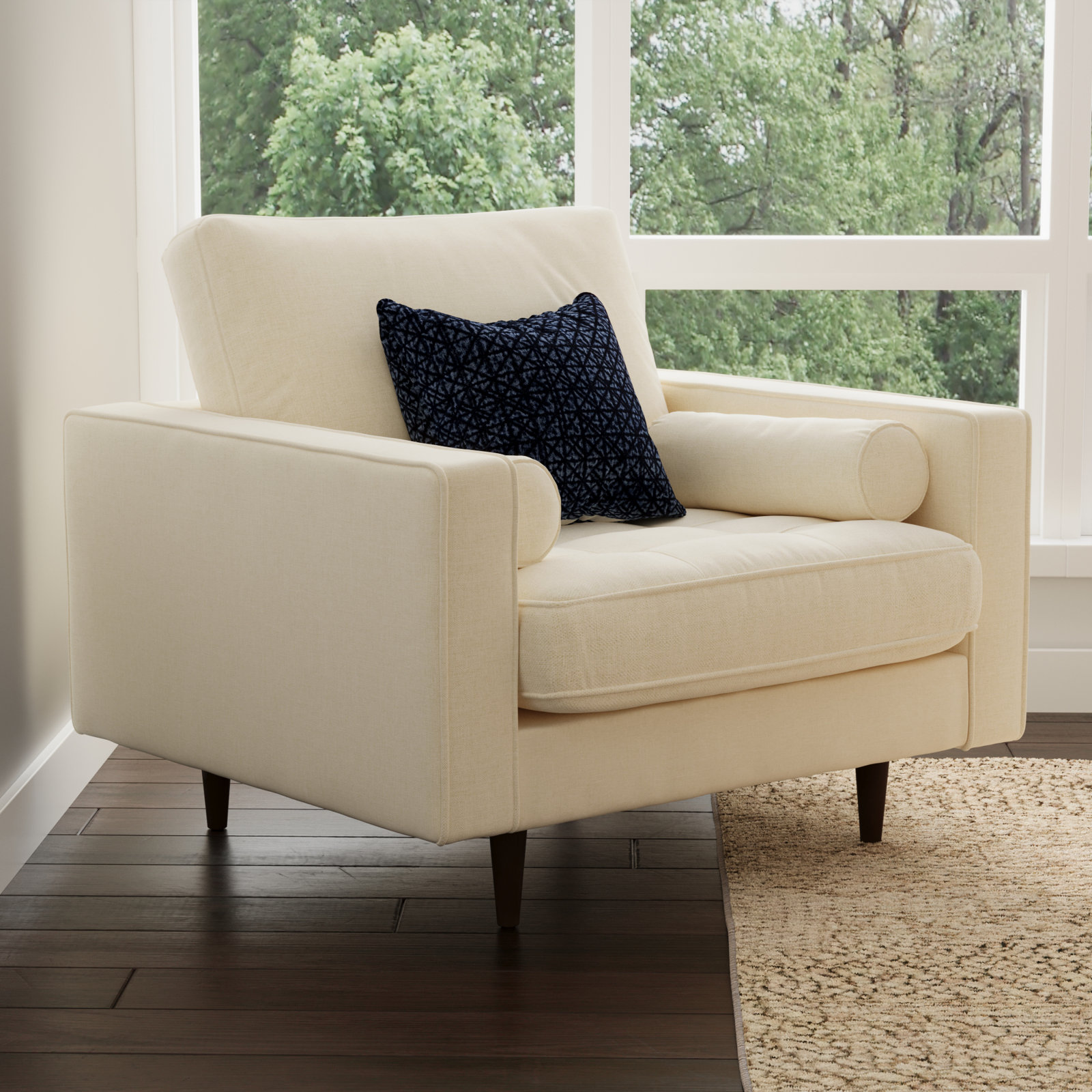 Geo Upholstered Armchair, Beige Fabric