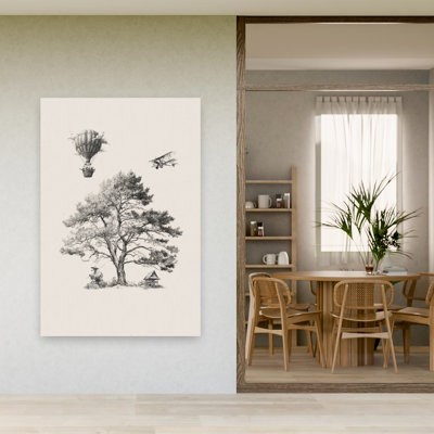 Samouraï, pin, vol, paisible, rétro, pin traditionnel, paysage, art mural