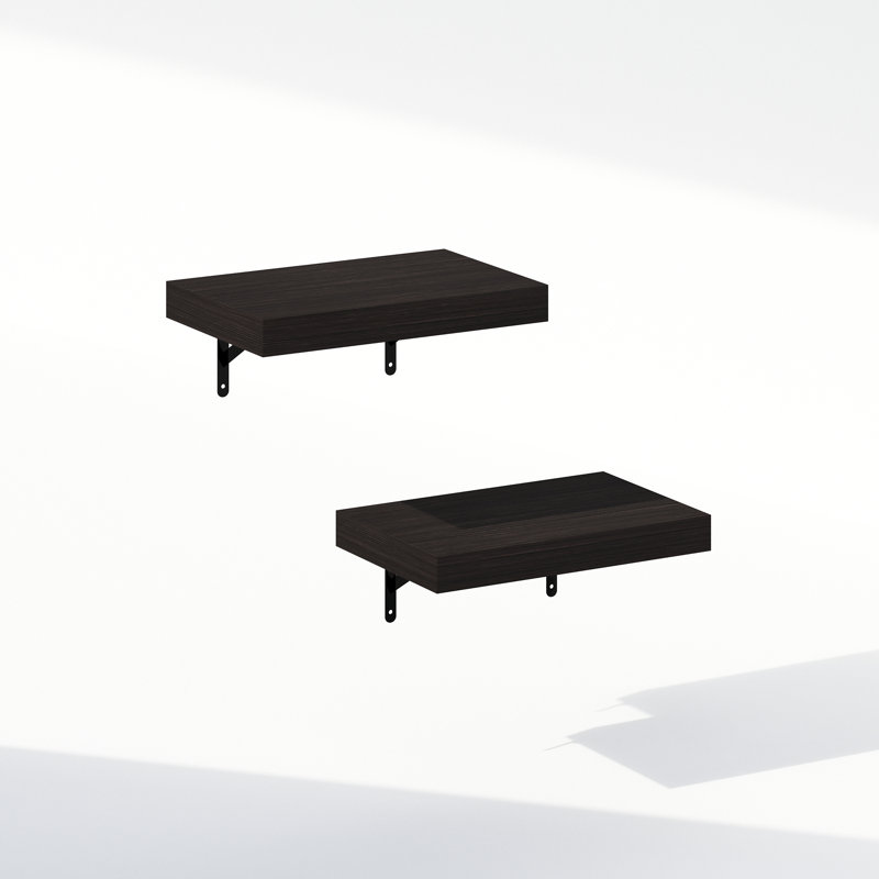 17 Stories Arno 15-Inch Wall Mounted Bathroom Floating Display Shelves, Set of 2, Tobacco Oak