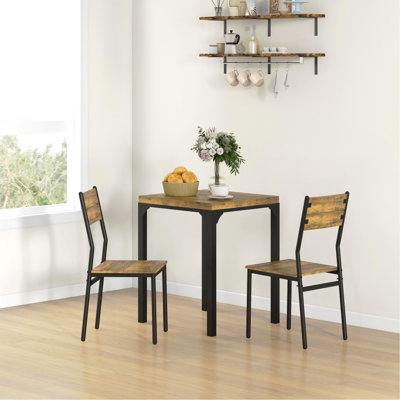 3 Piece Dining Table Set for 2, Modern Kitchen Table and Chairs, Dining Room Set for Breakfast Nook, Small Space, Apartment, Space Saving, Rustic Brow