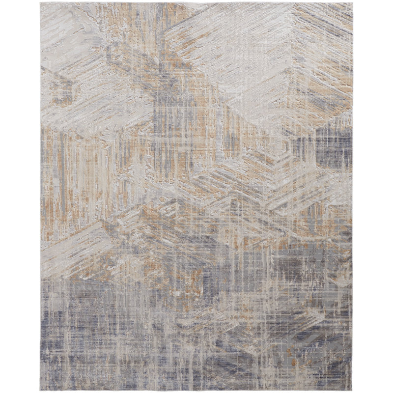 Tapis Corven Brushstroke, bouleau ivoire / gris argenté / brun clair, tapis 5 pi x 7 pi 10 po, Rectangle 4 pi x 6 pi