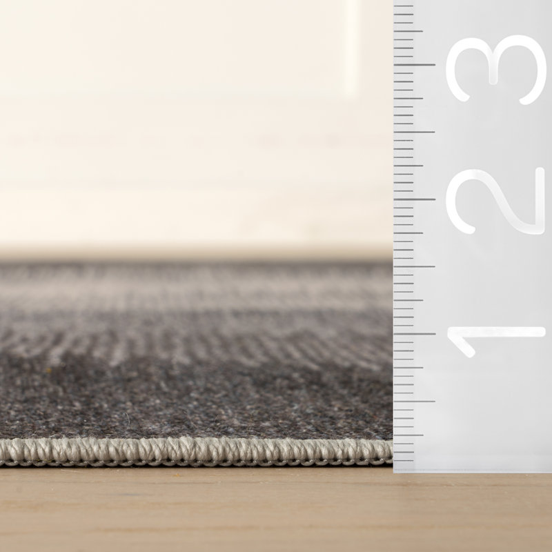 Ronan Ikat Charcoal Machine Printed Washable Rug, Rectangle 3' x 5'