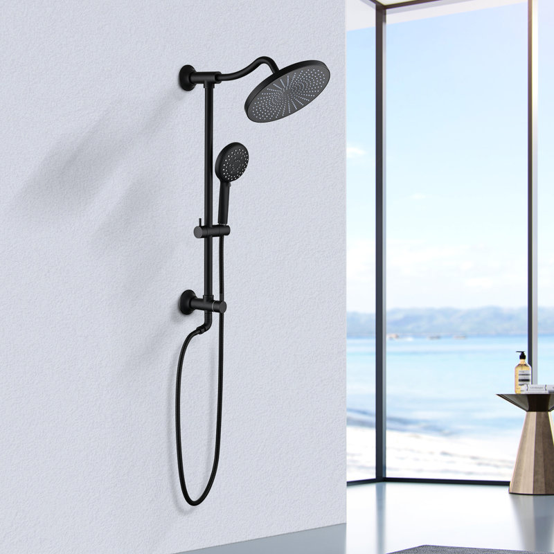 5-Setting Handheld Shower System With Dual Head - Matte Black Wall Mounted 1.8 Gpm Adjustable Spray Pattern Resists Corrosion & Scratches Diverter Valve Hand Holes Slide Bar Swivel Spout Hose Length