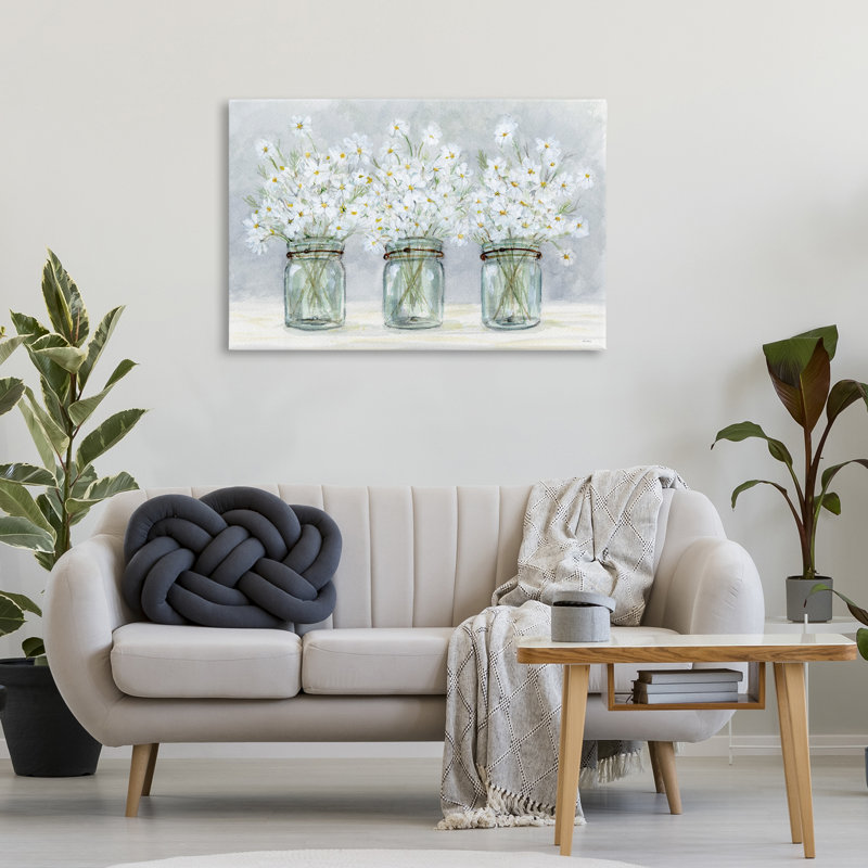 "Daisies In Jars", art mural sur toile par Patti Bishop, H 24 po x l 36 po