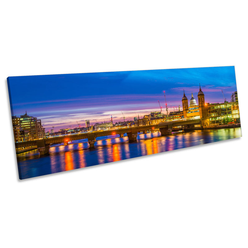 London City Thames River Skyline - Wrapped Canvas Panoramic Print, 45.72cm H x 137.16cm W x 2cm D