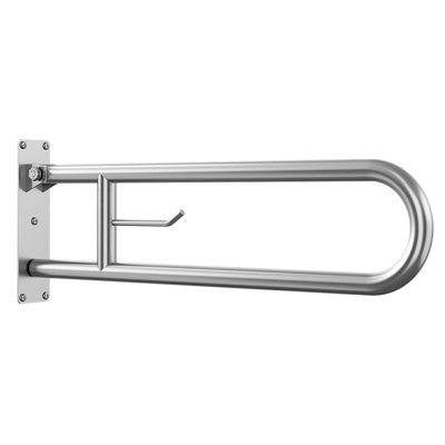 Flip-Up Stainless Steel Bathroom Grab Bar With Toilet Paper Holder Wall Mounted For Elderly Or Disabled Assistance