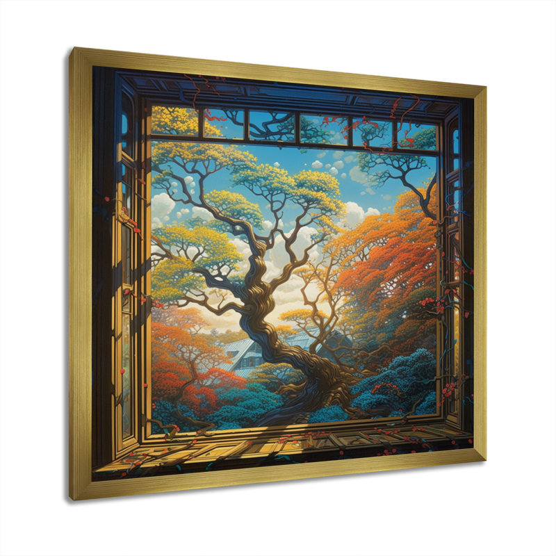 «Robleh Blue and Yellow Window Blossoms», reproduction sur toile, H 36 po x l 36 po x P 1,5 po, Cadre flottant doré
