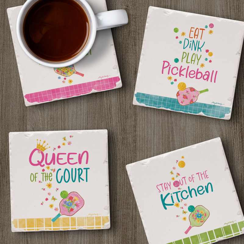 Paquet de 4 sous-verres à carreaux assortis Pickleball