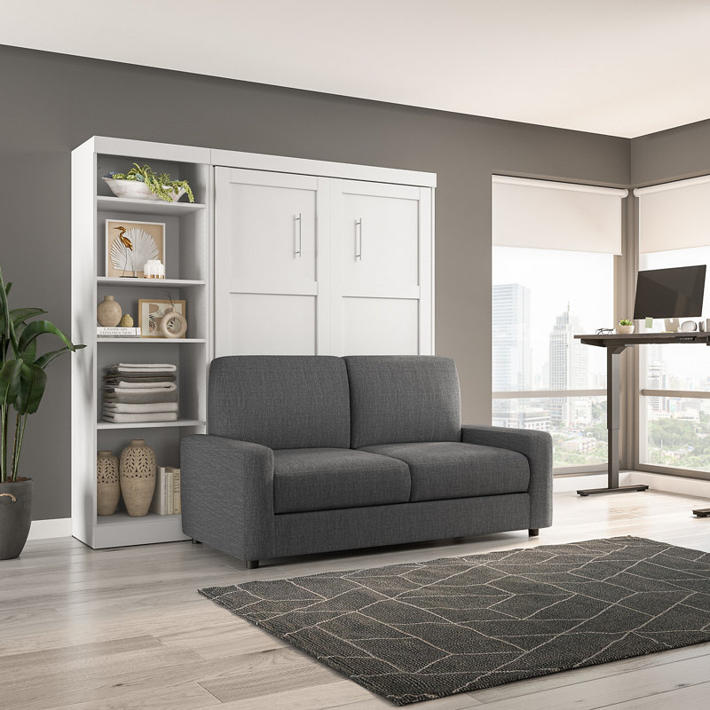 Arlex Bed with Sofa and Shelving Unit, White/Gray, Full