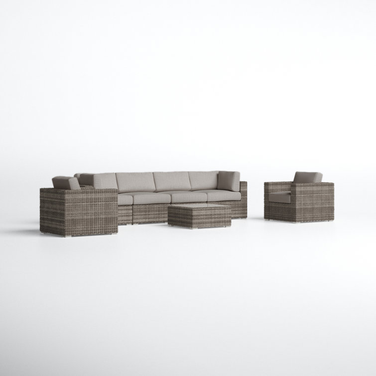 Tarin Rattan Wicker Fully Assembled 6 - Person Seating Group with Cushions