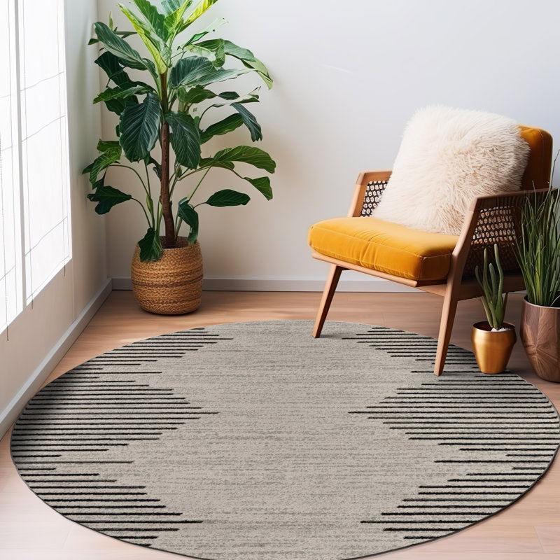 Tapis crème / noir Damarcus, Rond 7 pi 10 po x 7 pi 10 po, Cream