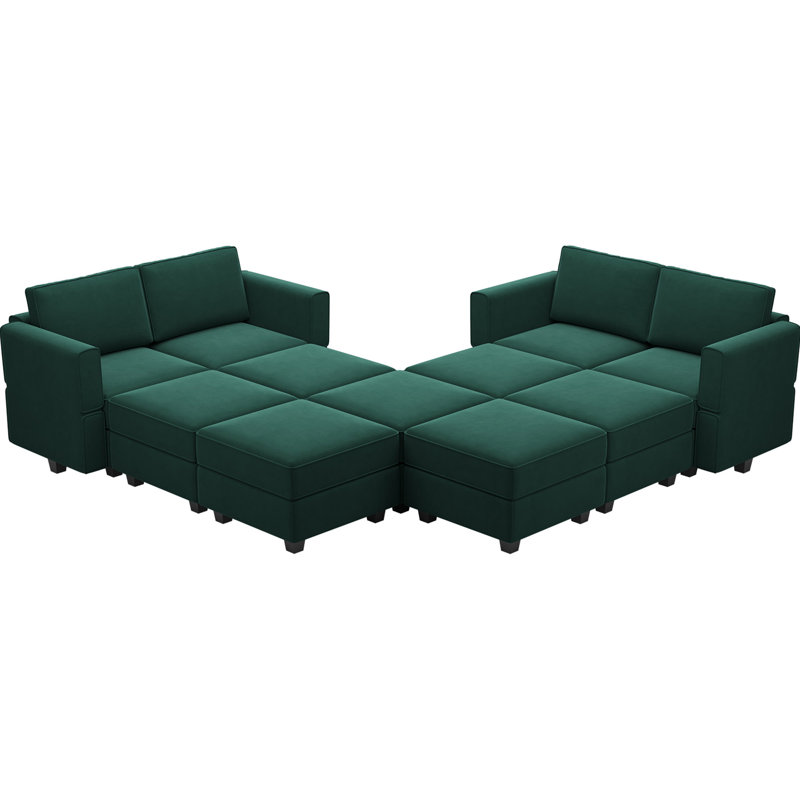 Canapé de rangement modulaire en velours Vashudev, Velours vert