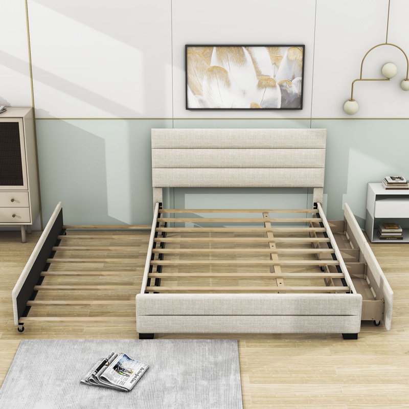 Polmanteer Queen 2 Drawers Upholstered Platform Bed with Twin Size Trundle