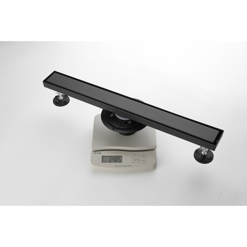 Linear Shower Drain with Removable Quadrato Pattern Grate, 304 Stainless Steel, Hair Strainer, and Leveling Feet