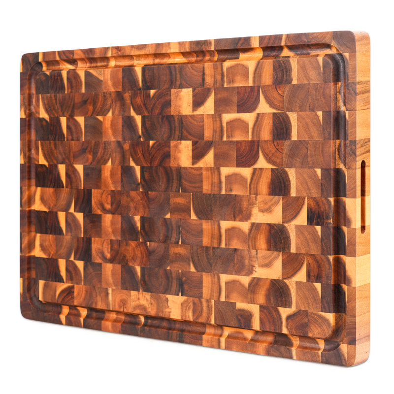 Howard End Grain Acacia Solid Wood Cutting Board - Reversible Extra Large Butcher Block with Juice Groove and Easy Grip Handle for Chopping, Serving, and Meal Prep