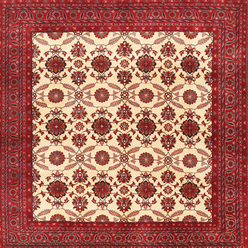 Tapis en laine beige / rouge, Carré 8 pi