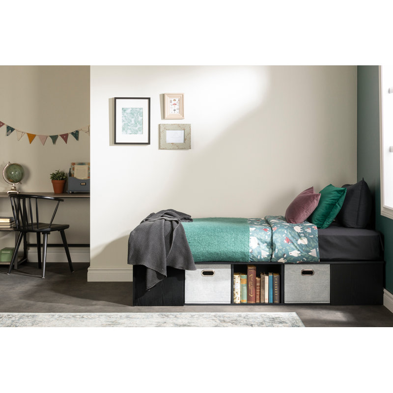 Lit plateforme flexible avec rangement, Chêne noir, Très grand