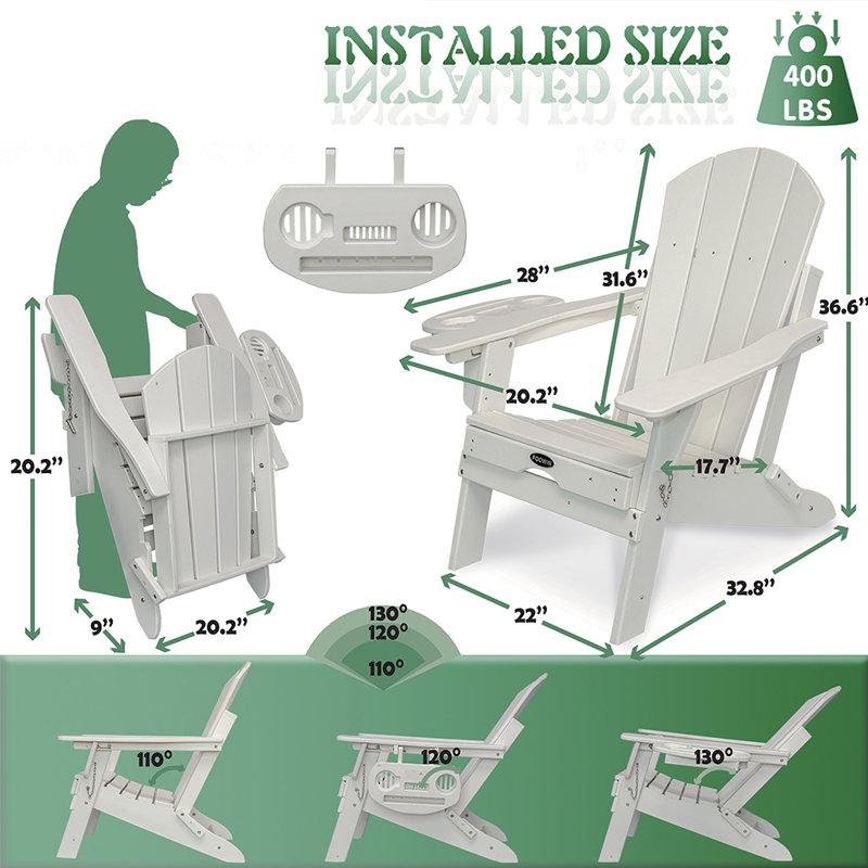 Adjustable Backrest Adirondack Chair HDPE Adirondack Chair with Ottoman, White
