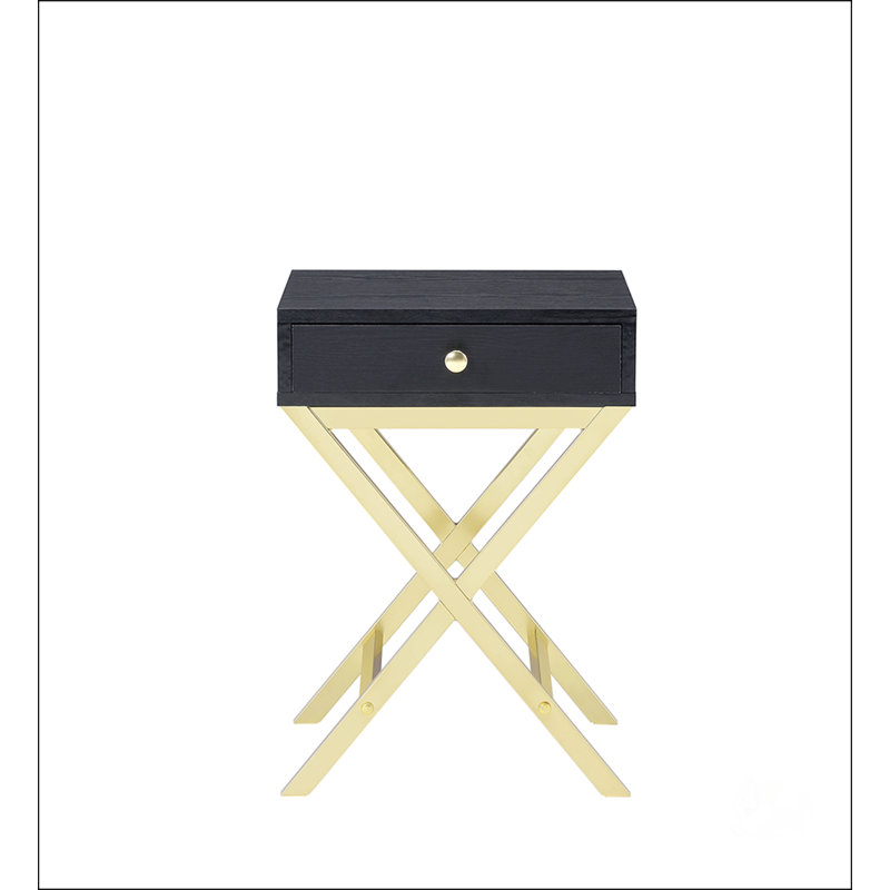 Black And Brass Finish Accent Table