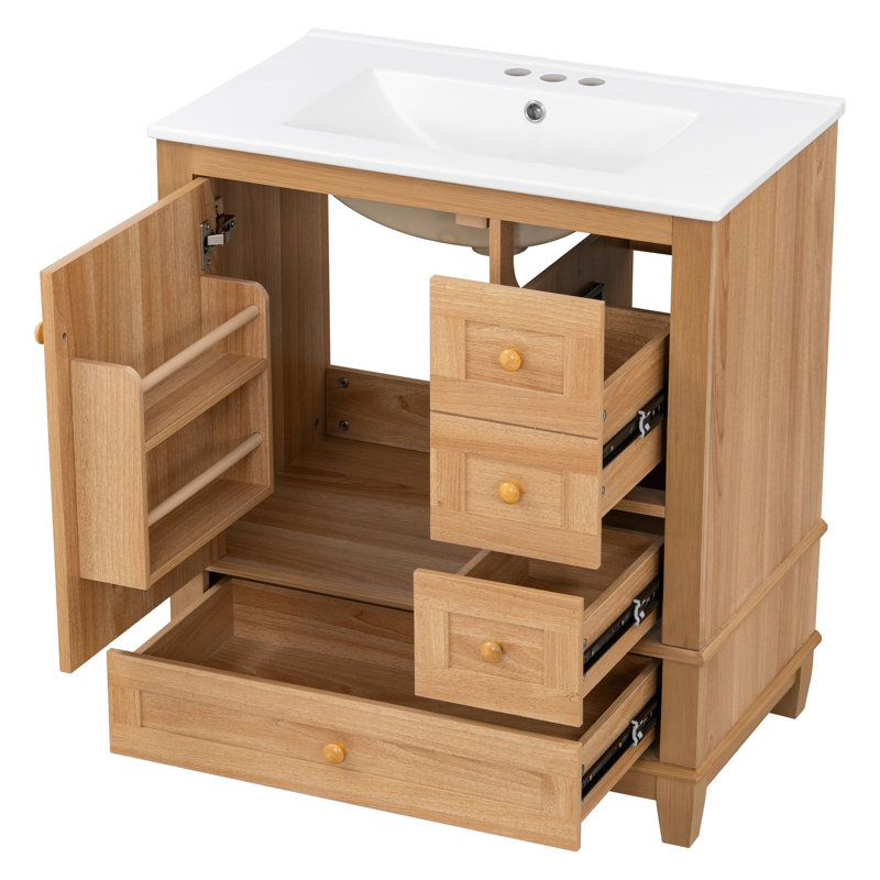 Jarrod 30'' Bathroom Vanity With Ceramic Sink, Wood, Natural