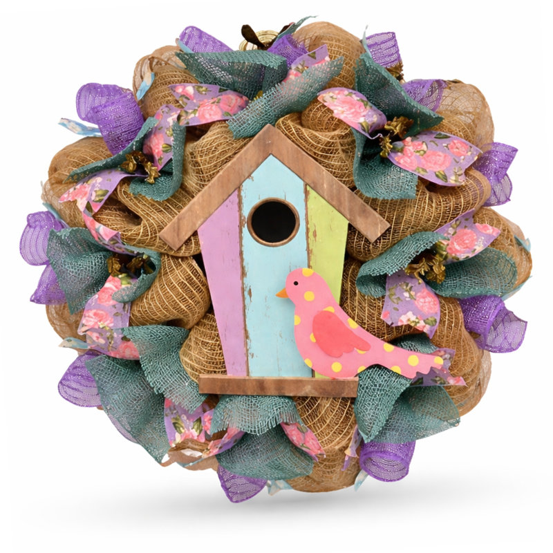 Couronne de printemps avec nichoir pastel