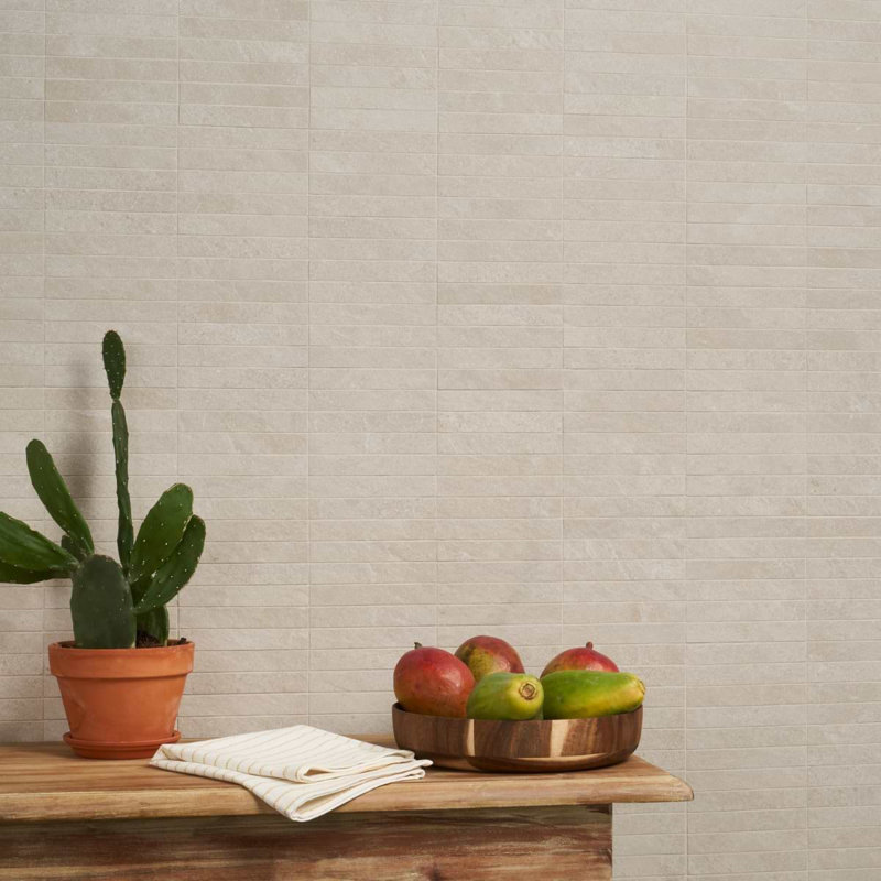 Era 12x12 Stacked Matte Limestone Look Porcelain Mosaic Tile, Crema Beige
