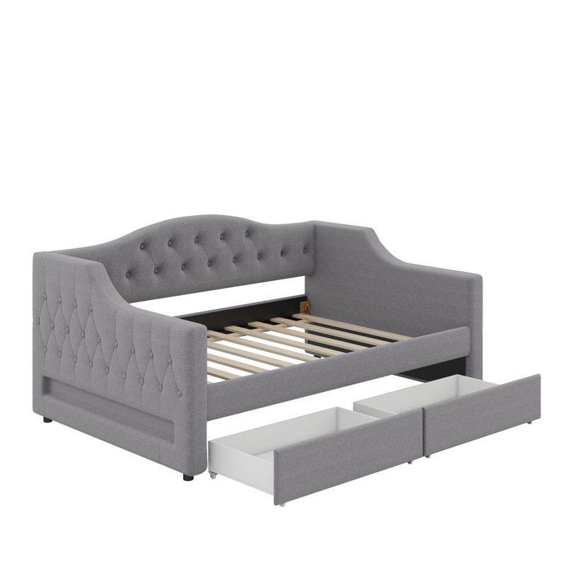Lit de jour simple TG avec ceinture à DEL et 2 tiroirs, Gris