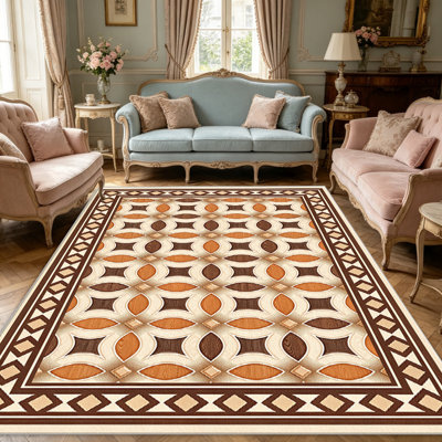 Tapis orange géométrique pour le salon, doux et confortable, adapté à toutes les saisons, facile à entretenir, tapis de sol intérieur lavable à la machine, sous la table de ferme convenant à la chambre à coucher, à la salle à manger, au bureau, au patio, au balcon, à la décoration intérieure