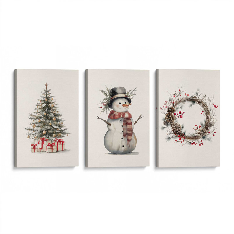 Jolly Little Trio Set of 3 Canvas Prints, Stretched Canvas, Wrapped Canvas, 18" H x 36" W