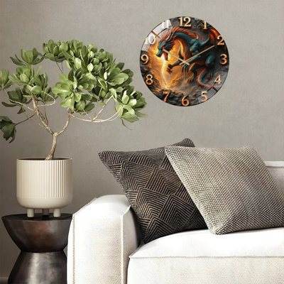 Fantasy Dragon Wall Clock Home Decor Elegant Design Art - 12'' Modern Glass Wall Clock