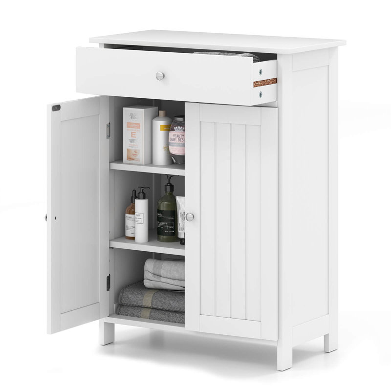 Rangement autoportant pour salle de bain avec armoire de rangement 2 portes, Blanc