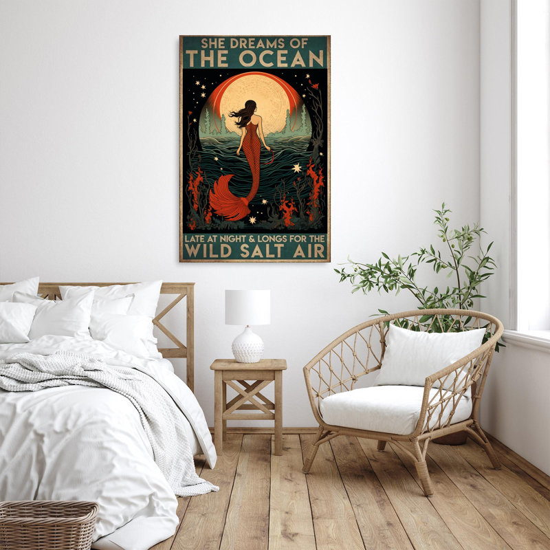 Kirkendoll, sirène, elle rêve de l'océan, impression sur toile, H 36 po x l 24 po x P 1,25 po