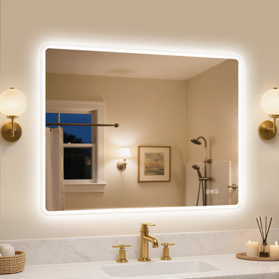 Miroir mural avec lumières - sans cadre, gradation infinie, antibuée, 3 modes d'éclairage, Bluetooth intégré