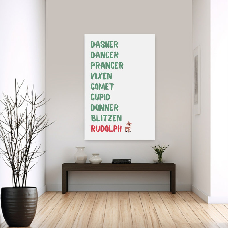 Santa'S Reindeer Names Abstract Contemporary Winter Wall Art Print 1 Piece Wrapped Canvas Wall Art, 152.4cm H x 101.6cm W