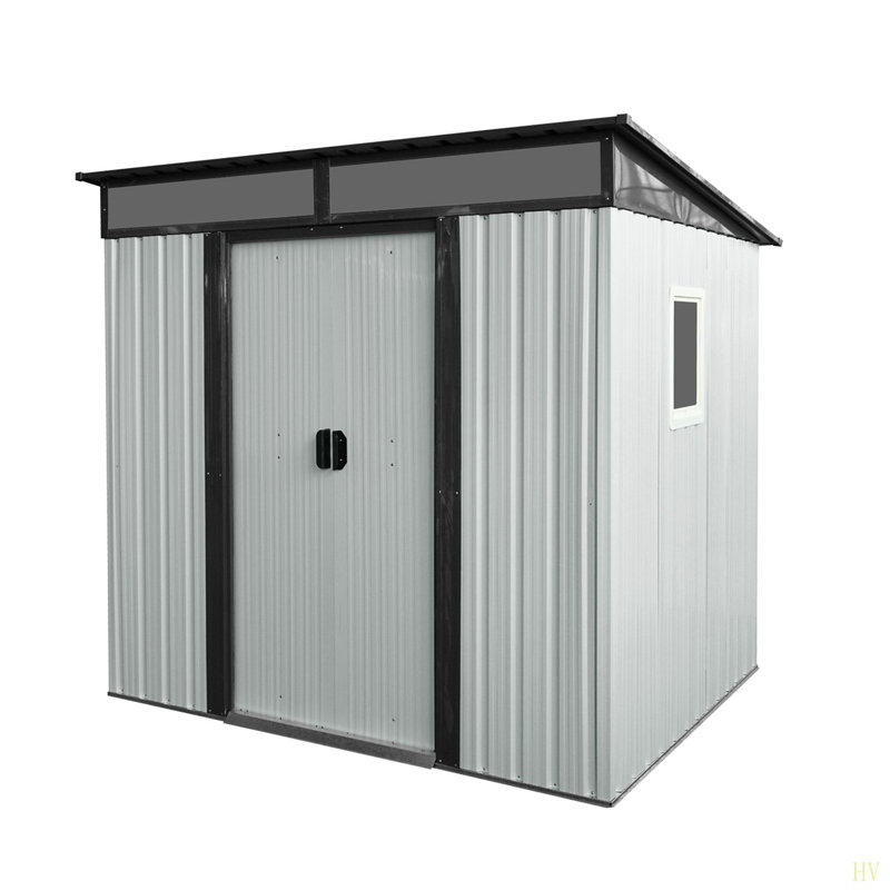 6Ft X 5Ft Outdoor Metal Storage Shed With Window And Transparent Plate For Garden, Lawn, White/Black