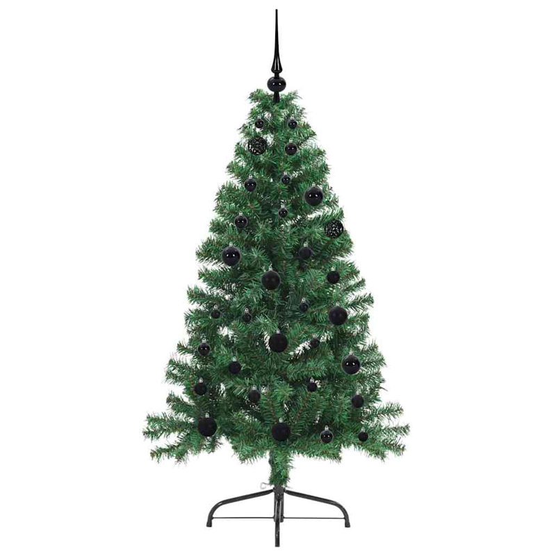  Artificial Pre-lit Christmas Tree PVC, Green/Black, 4.92' H
