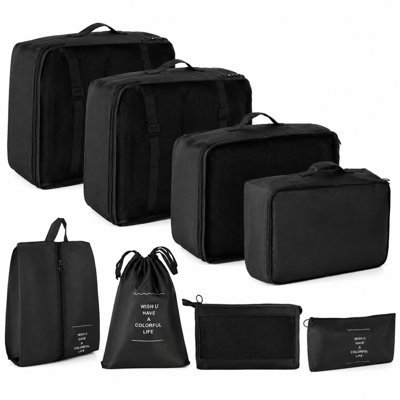 8 pièces cubes de voyage légers, ensemble de bagage avec trousse de maquillage pour les vacances, voyages d'affaires