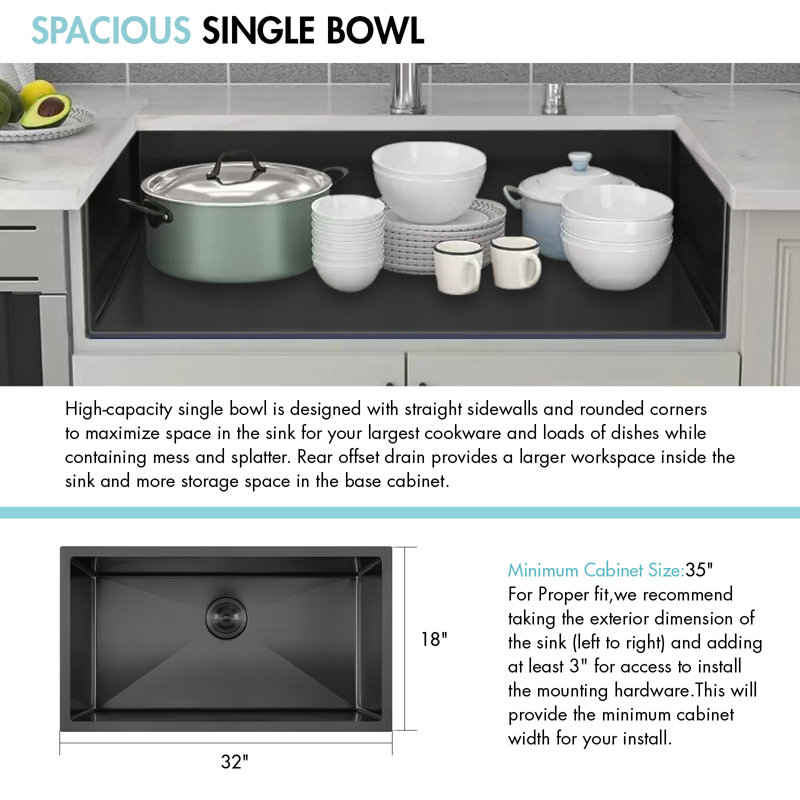 Attop Handmade Nano Black Stainless Steel Scratch-resistant 32 Inch Single Bowl Undermount Kitchen Sink With Strainer