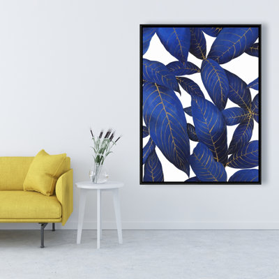Abstract Modern Blue Leaves Print On Canvas