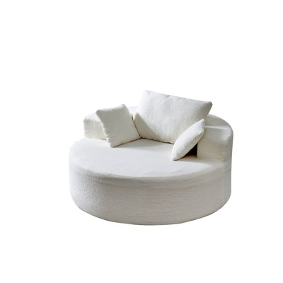 54.33" Teddy Upholstered Round Barrel Chair, Oversized Chaise Lounge Chair with Pillows