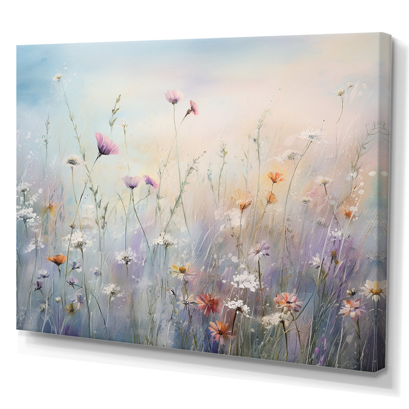 Wildflowers Wander meadows - Art mural de fleurs sauvages pour le salon, H 12 po x l 20 po, Toile tendue, Sans cadre