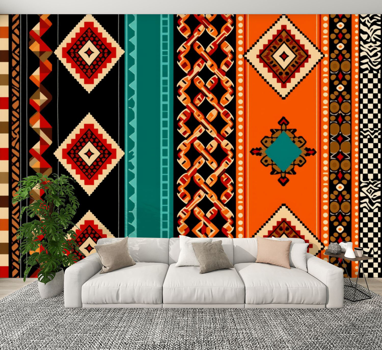 Trabal Pvc Red Barrel Studio® Peel and Stick Wallpaper Geometric Tribal Bold ...