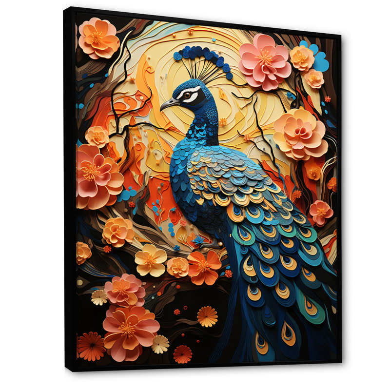 Benedito Peacock Collage, impression sur toile encadrée, H 32 po x l 24 po x P 1 po, Cadre flottant noir