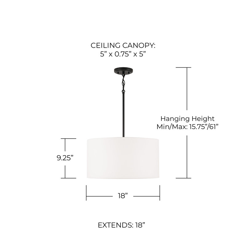 Luminaire suspendu tambour 3 lumières Alan, Noir mat