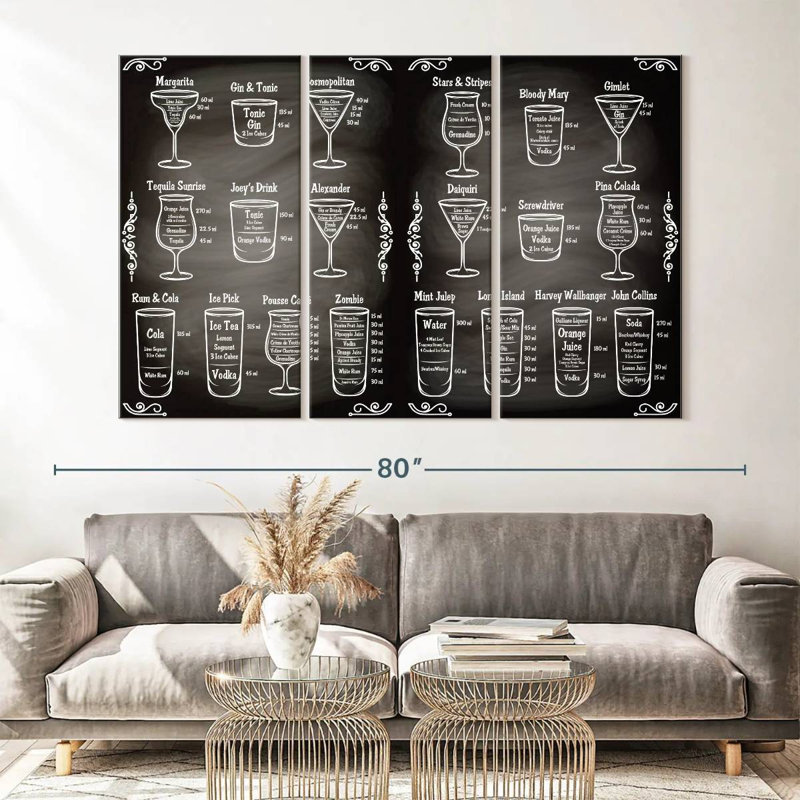«Cocktail Ingredients», ensemble de 3 pièces d'art mural sur toile, H 36 po x l 57 po
