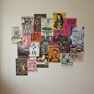 Rock and Roll Wall Decals Set of 20, Vintage American Music Stickers with Guitars, Vinyl Records and Concert Posters for Bedrooms and Creative Spaces