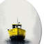 Décoration murale jaune bateau en brouillard jaune sur le lac III - Bateau côtier-88628228