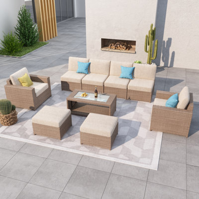 Fully Assembled 8 - Person Outdoor Sectional Seating Group With Cushions